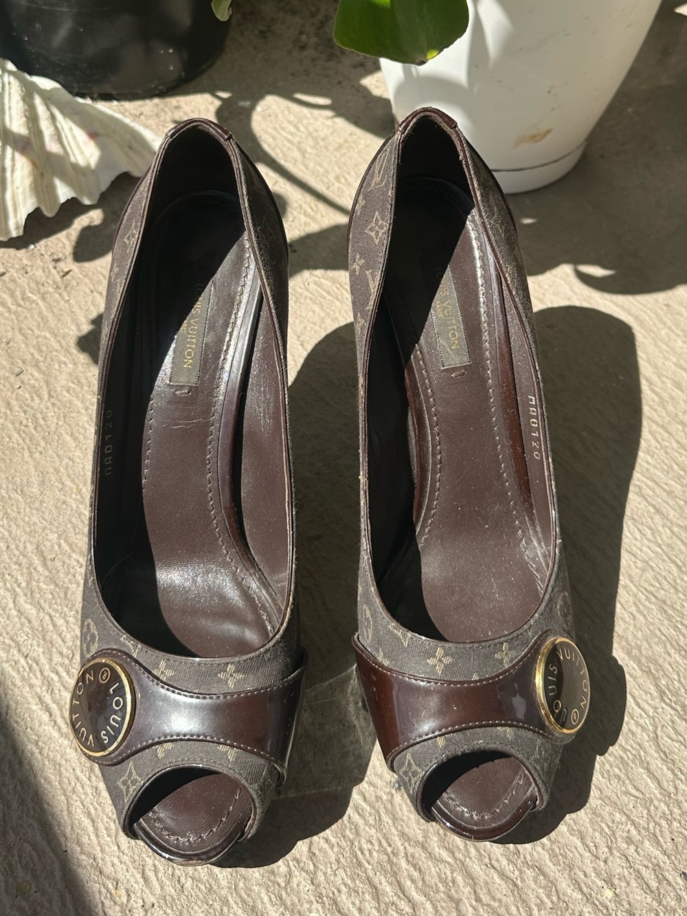 Louis Vuitton Brown Monogram Peep-Toe Heels